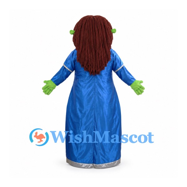 Ogre Princess Mascot Costume with Green Face and Blue Gown
