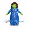 Ogre Princess Mascot Costume with Green Face and Blue Gown