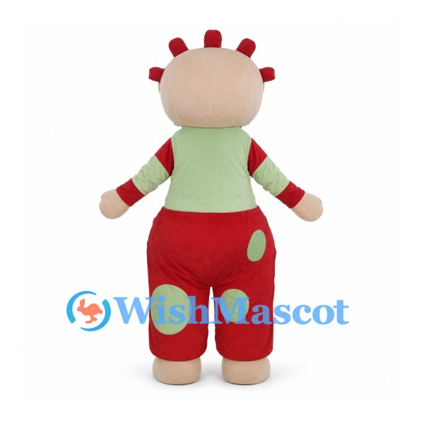 Doll Mascot Costume with Green Shirt and Red Overalls