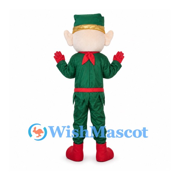 Christmas Elf Mascot Costume with Green Suit and Red Gloves