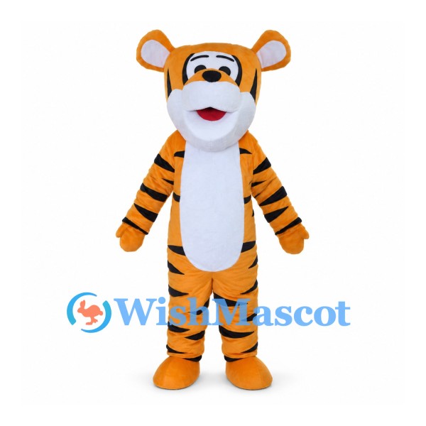 Tiger Mascot Costume in Orange with Black Stripes and White Belly