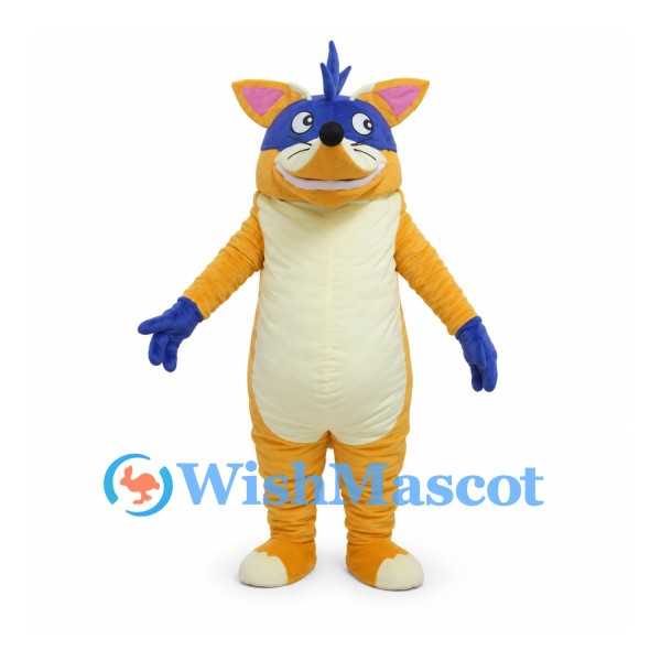 Fox Mascot Costume in Orange with Blue Hair and Eye Mask