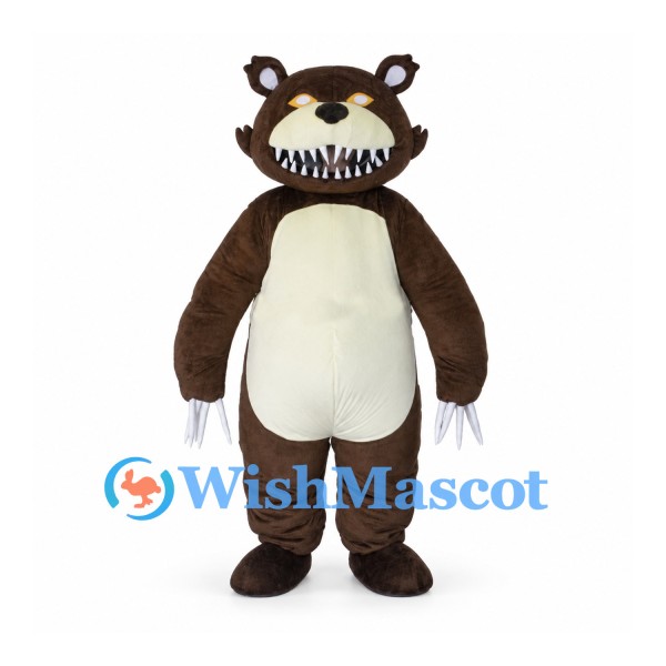 Monster Bear Mascot Costume in Brown with Jagged Teeth and Long Claws