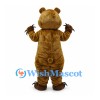 Bear Mascot Costume in Brown with Cream Belly and Purple Bow Tie