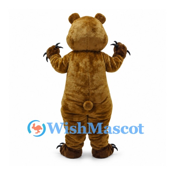 Bear Mascot Costume in Brown with Cream Belly and Purple Bow Tie