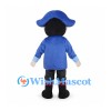 Pirate Boy Mascot Costume with Blue Hat and Red Striped Shirt