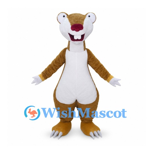 Weasel Mascot Costume in Brown with White Belly and Large Teeth
