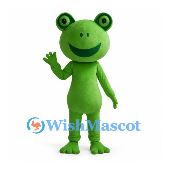 Frog Mascot Costume in Green with Large Eyes and Smiling Face