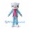 Cat Mascot Costume in White with Light Blue Suit and Pink Shirt