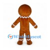 Gingerbread Man Mascot Costume with White Icing Trim and Colorful Buttons