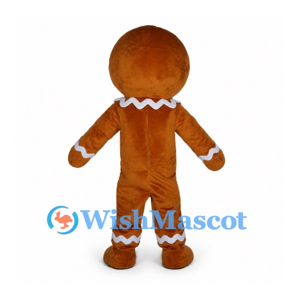 Gingerbread Man Mascot Costume with White Icing Trim and Colorful Buttons