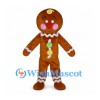 Gingerbread Man Mascot Costume with White Icing Trim and Colorful Buttons