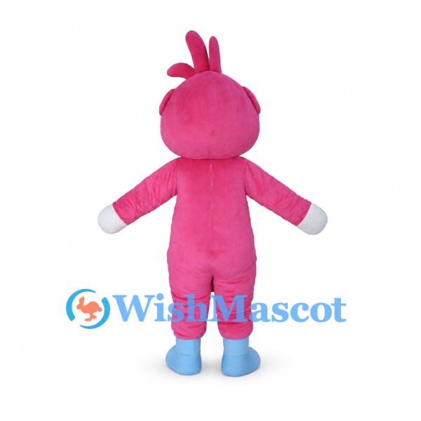 Pink Creature Mascot Costume with White Belly and Blue Feet