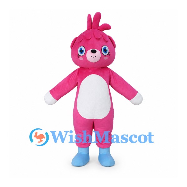 Pink Creature Mascot Costume with White Belly and Blue Feet