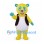 Bear Mascot Costume in Yellow with Teal Ears and Black Vest