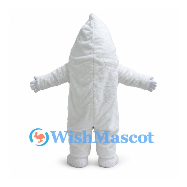 Ghost Mascot Costume in White with Pointed Head and Smiling Face