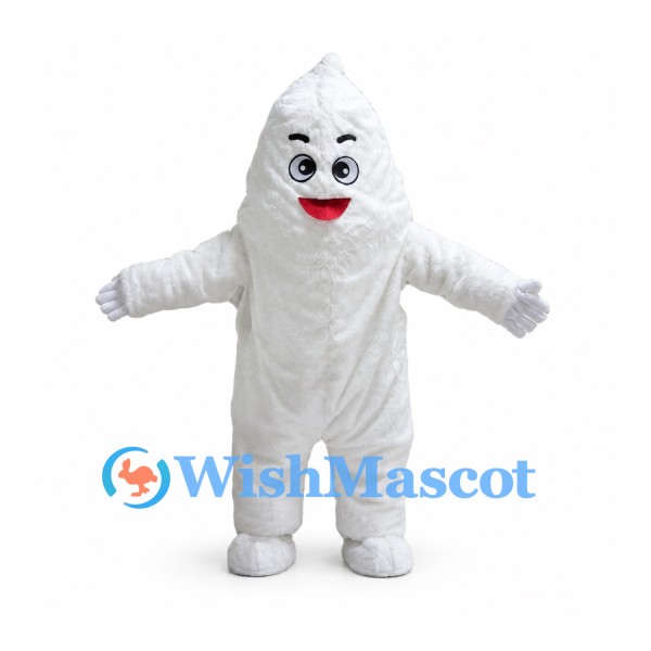 Ghost Mascot Costume in White with Pointed Head and Smiling Face