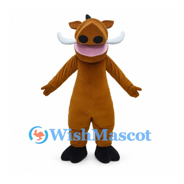 Bull Mascot Costume in Brown with White Horns and Pink Muzzle