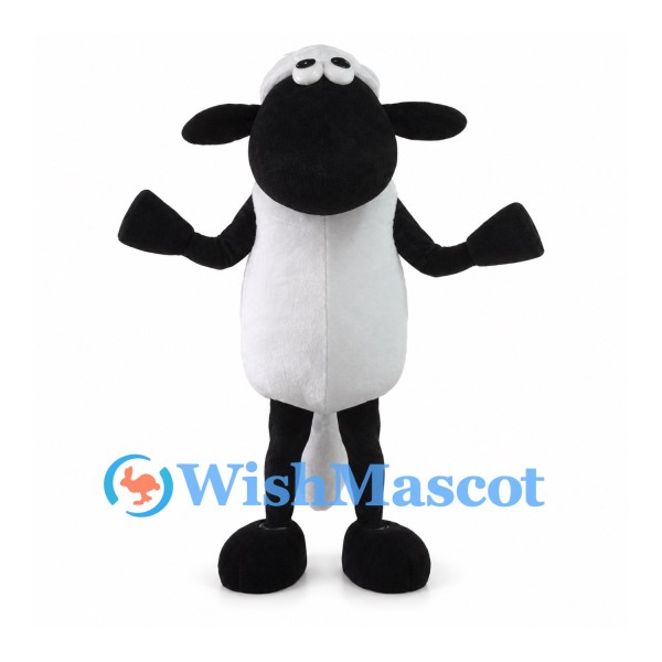Sheep Mascot Costume with Black Face and White Woolly Body
