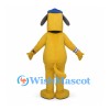 Dog Mascot Costume in Yellow with Blue Cap and Cuffs