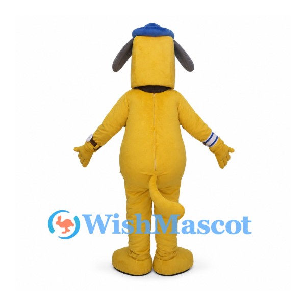 Dog Mascot Costume in Yellow with Blue Cap and Cuffs