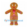 Gingerbread Man Mascot Costume with Pink Icing Decorations