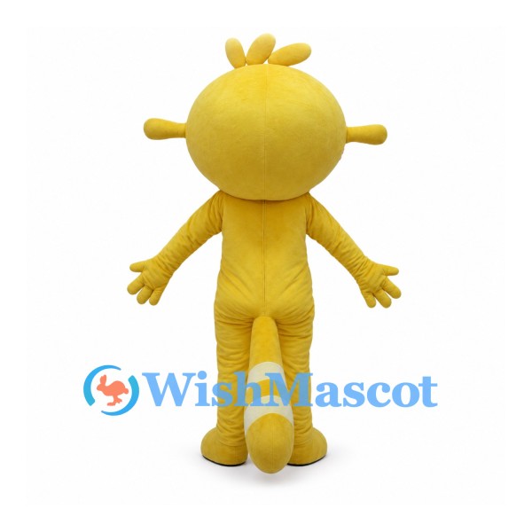 Lemur Mascot Costume in Yellow with Striped Tail and Large Eyes