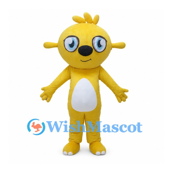 Lemur Mascot Costume in Yellow with Striped Tail and Large Eyes
