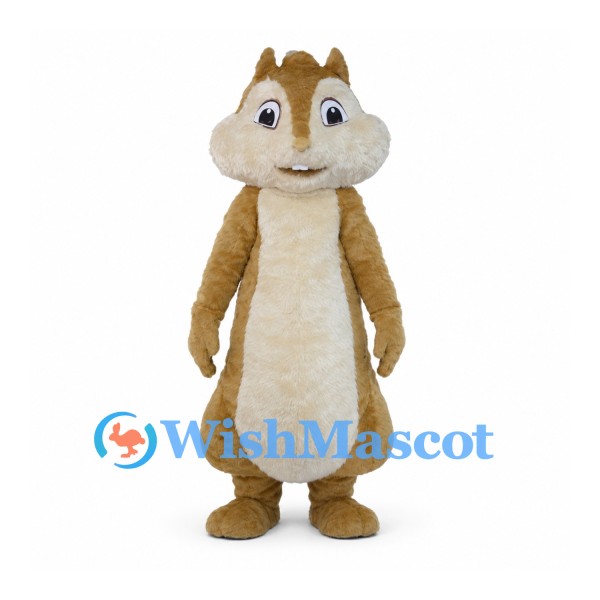 Chipmunk Mascot Costume in Tan with Cream Cheeks and Long Tail