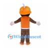 Boy Mascot Costume with Orange Horned Hat and Brown Outfit