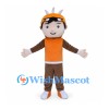 Boy Mascot Costume with Orange Horned Hat and Brown Outfit