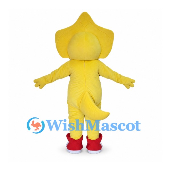 Dragon Mascot Costume in Yellow with Star Shaped Head and Green Belly