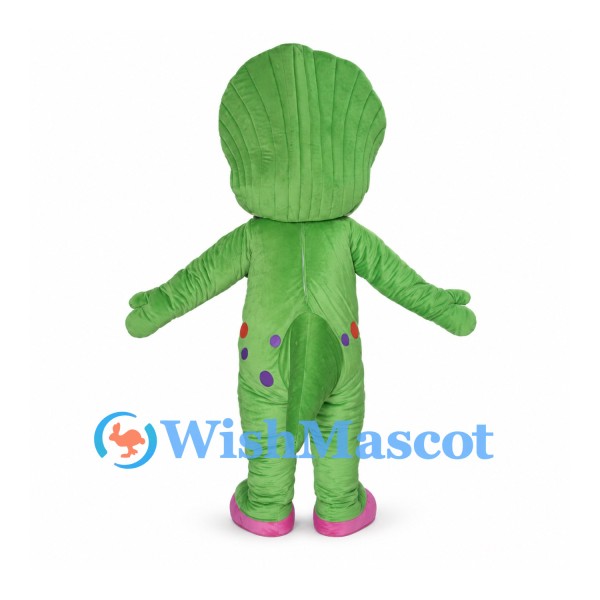 Dinosaur Mascot Costume in Green with Pink Belly and Hair Bow