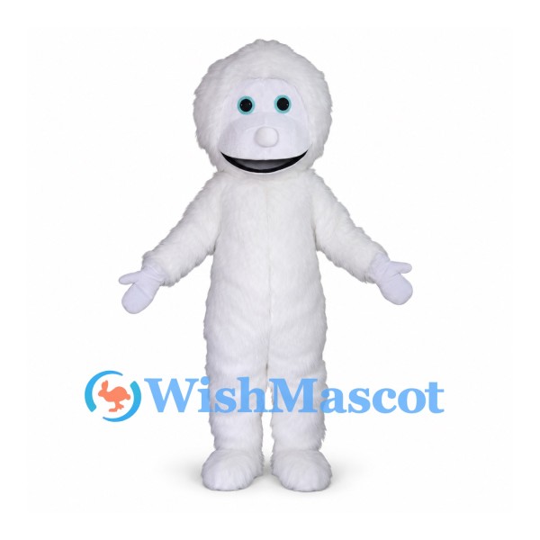 Ghost Mascot Costume with White Body and Round Smiling Head