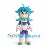 Superhero Boy Mascot Costume with Blue Spiky Hair and Purple Outfit