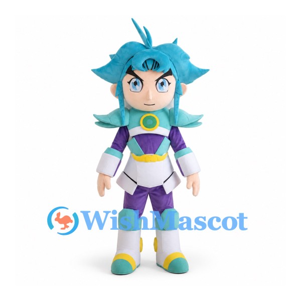 Superhero Boy Mascot Costume with Blue Spiky Hair and Purple Outfit