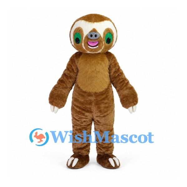 Sloth Mascot Costume in Brown with Round Face and White Claws
