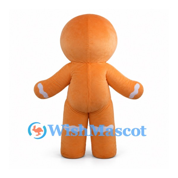 Gingerbread Man Mascot Costume in Orange with White Icing and Pink Buttons