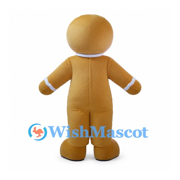 Gingerbread Man Mascot Costume in Tan with Pink Buttons and White Trim