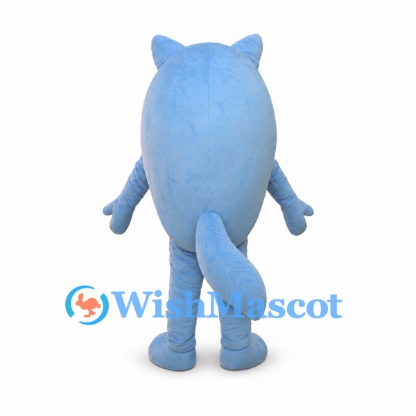 Wolf Mascot Costume in Light Blue with Oval Body and Long Tail