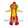 Clown Mascot Costume with Yellow Shirt and Red Striped Pants