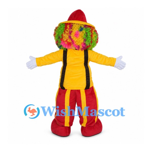 Clown Mascot Costume with Yellow Shirt and Red Striped Pants