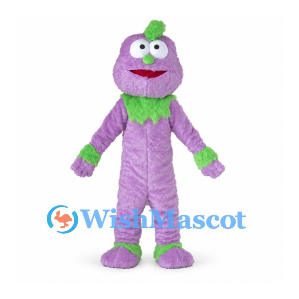 Monster Mascot Costume in Purple with Green Crest and Collar