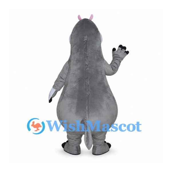 Hippo Mascot Costume in Gray with White Belly and Open Mouth