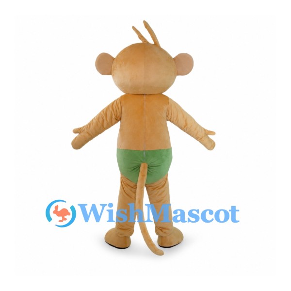 Monkey Mascot Costume in Tan with Green Shorts and Hair Tuft