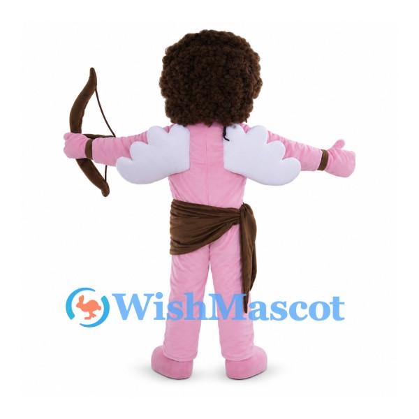 Cupid Mascot Costume with Curly Hair Bow and White Wings