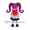 Girl Mascot Costume with Purple Pigtails Red Vest and Black Skirt