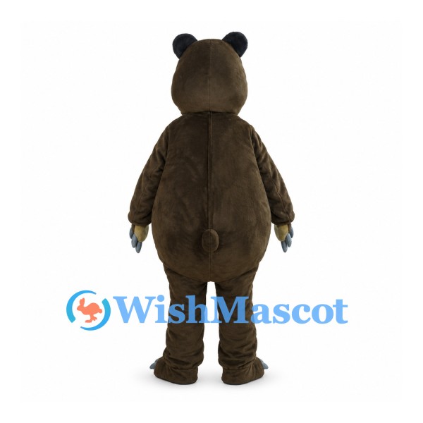 Bear Mascot Costume in Brown with Beige Belly and Red Polka Dot Bow Tie