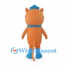 Pirate Cat Mascot Costume in Orange with Blue Cap and Eye Patch