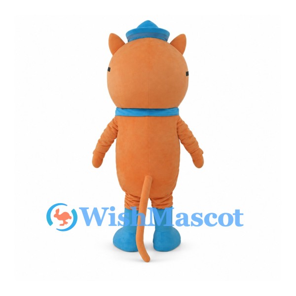 Pirate Cat Mascot Costume in Orange with Blue Cap and Eye Patch